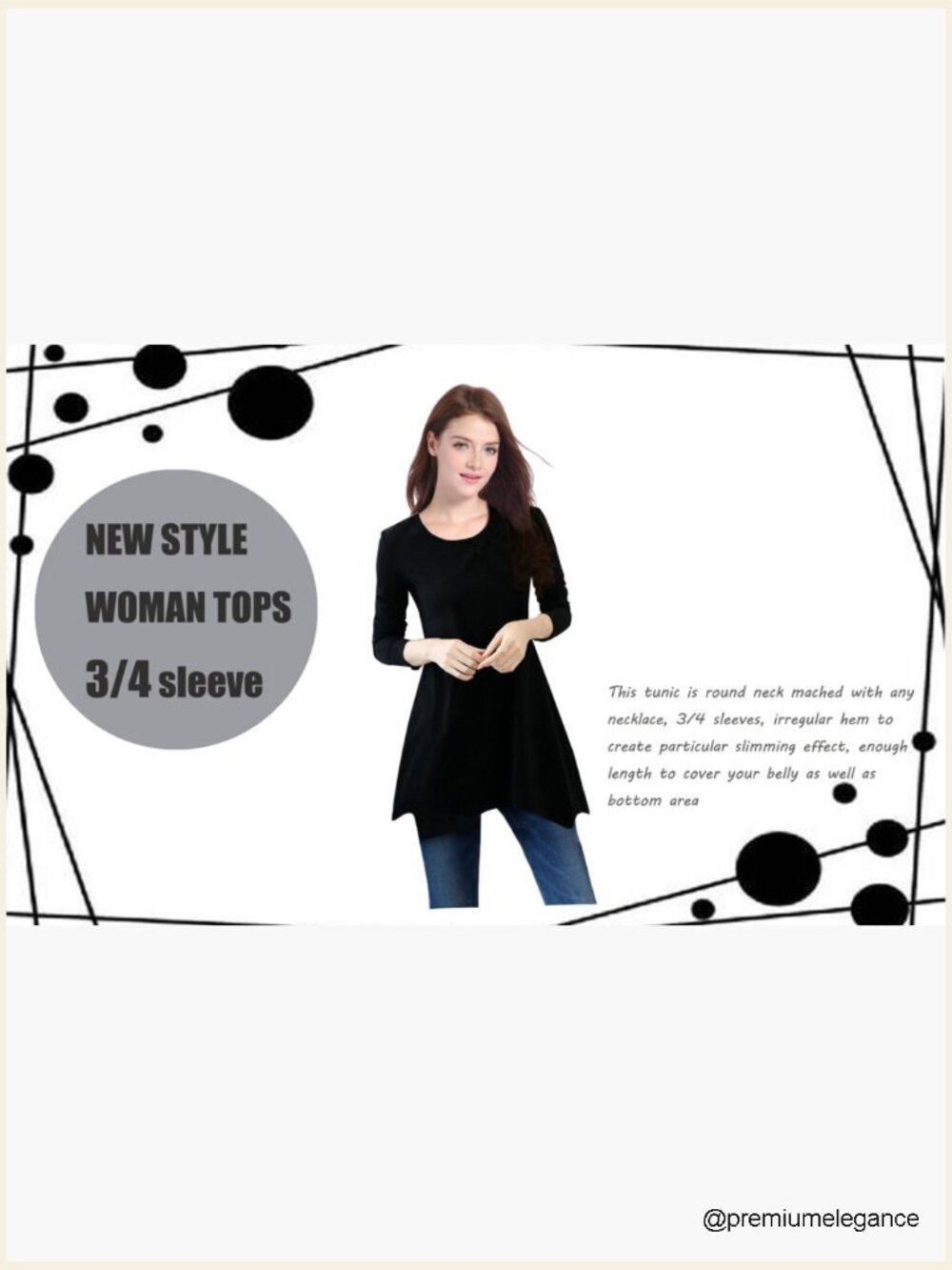 Women's Swing Tunic Top 3/4 Sleeve Loose T-Shirt Dress - Picture 7 of 7